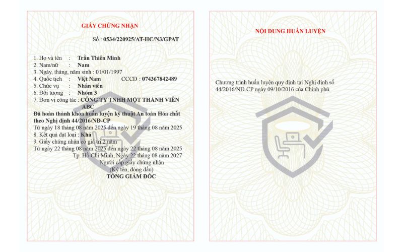 chứng chỉ an toàn lao động